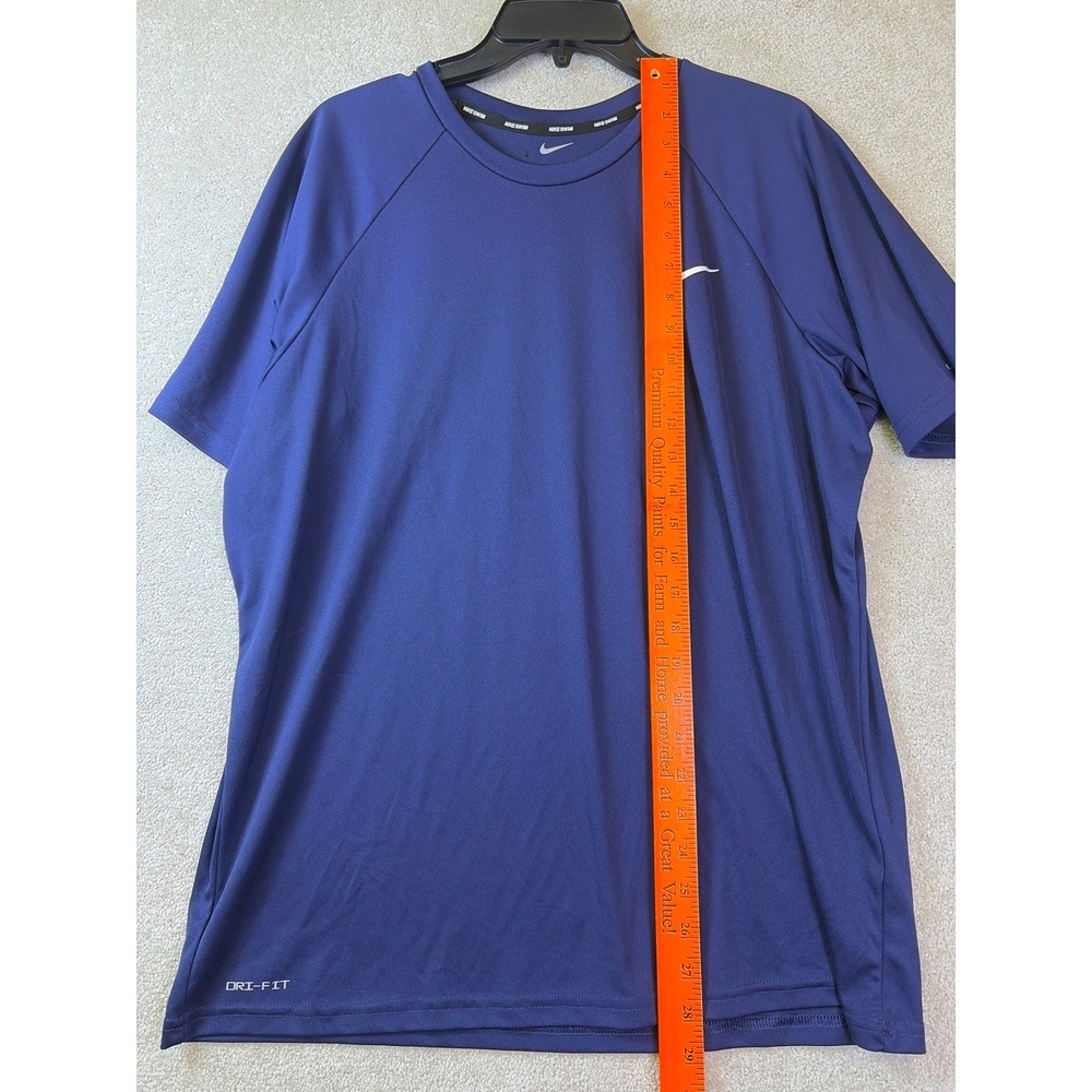 Nike Swim Rash Guard Mens Large Blue Dri-Fit UPF 40+ Short Sleeve Shirt NESSA586 - Picture 8 of 9